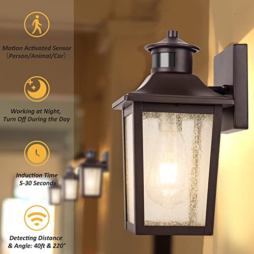 Image of Oil Rubbed Bronze Motion Sensor Outdoor Lights 2 Packs - Waterproof Dusk to Dawn Outdoor Lighting, Brown Exterior Garage Light Fixture, Porch Light Outside Wall Mount for House, Front Door, Anti-Rust