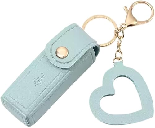 1 porte-clés en cuir synthétique pour rouge à lèvres avec miroir en forme de cœur, étui de rangement pour baume à lèvres, maquillage de voyage, pour filles et femmes 07