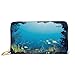 Produktbild Women's Long Leather Card Holder Purse Zipper Buckle Elegant Clutch Wallet, Topical Underwater Cave Fishes Swimming Marine Coral Reefs Exotic Aquatic Beauty Image,Sleek and Slim Travel Purse