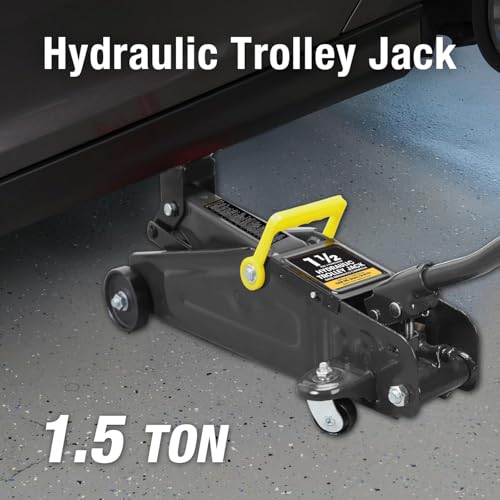 Image of Big RED 1.5 Ton Low Profile Hydraulic Trolly Service /Floor Jack with Blow Mold Carrying Storage Case, Lifting Range 5.6 inch-13 inch, Black