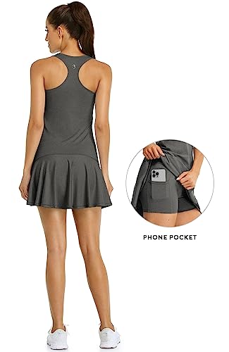 icyzone Vestido de tênis feminino com shorts, treino, exercício, corrida, costas nadador 2 em 1, Car