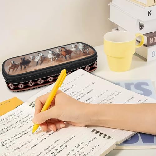 Image of Running Horse Pencil Box Kids School Pencil Case 8.8 inch x 4.1 inch x 1.7 inch Lightweight Pouch Pen Storage Bag with Slots and Mesh Pocket Easy to Organize