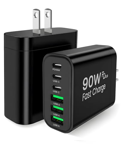 Image of 90W GaN USB C Charger Block [2 Pack],6-Port USB C Wall Charger Fast Charging 45W PD Power Adapter for MacBook Air /iPad Pro /iPhone 17Pro Max /Samsung Galaxy S24 Ultra /Tabs for Home Travel (Black, Two)