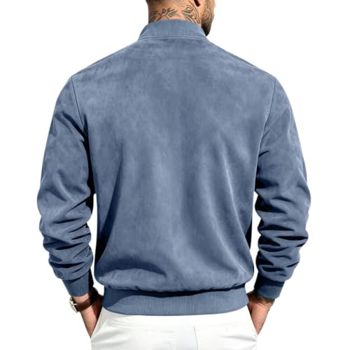 fartey Suede Jacket Men Bomber Full Zip Outwear Stand Collar Vintage Coat - image 4