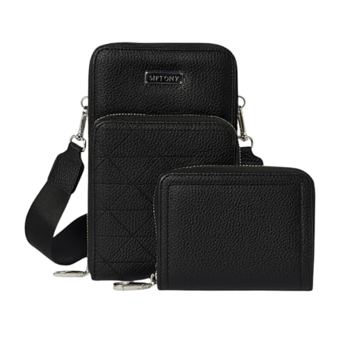 Kit Bolsa Carteira Porta Celular Alça Transversal Tiracolo QUBCCUM (Preto)