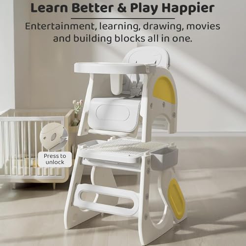Image of StarAndDaisy Baby high Chair for Baby Feeding Chair for 0 to 5 Years with Removable Tray, Convertible Baby High Chair to Study Table & Chair Set, 5-Point Safety Belt, Multi Backrest Position -Yellow