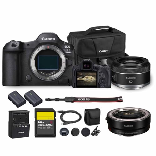 Canon EOS R5 Mark II Mirrorless Camera | 45MP Full Frame Sensor 8K Video Recording | Advanced IBIS Autofocus for Professional Creators (6536C002) + Canon RF 50mm f/1.8 Lens + Adapter EF-EOS R + More