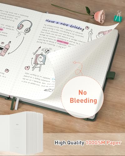 Smarpau Notizbuch A5, Hardcover Bullet Journal, 320 Seiten Gepunktetes Notizbüch, 100gsm Papier Leder Journal für Erwachsene Arbeit, Schreiben, Notizen, Lernen, Reisen, 14.5 x 21cm -Dunkelgrün