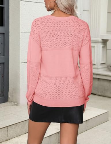 Image of Zeagoo Womens 2026 Fall Sweaters Casual Long Sleeve Ribbed Knit Pullover V Neck Lightweight Crochet Pullover Sweater Top