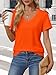 ATHMILE Womens V Neck Short Sleeve Summer T Shirts Curved Hem Plain Top Beach Orange