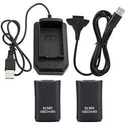 Base Cargador Xbox 360 Genericer - Batería para Mando Xbox 360, batería Recargable de 4800 mAh, batería de Repuesto y Kit de Carga con Cable USB para Mando a Distancia Xbox 360, Color Negro