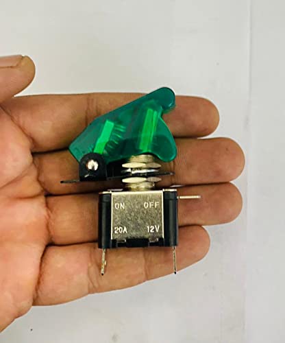 Image of Green ROCKER PILOT Toggle Switch WiTH Aircraft Safety Cover Rocker Toggle Switch 12V 20A ON /Off Togglle Swiitch LED Light Illuminated 3Pin for All Vehicles