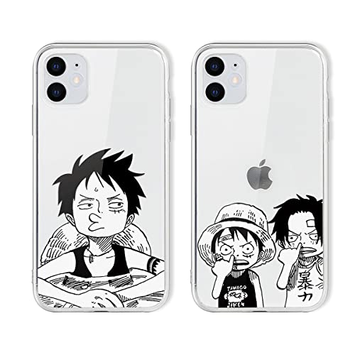 2 Pièces Coque pour Samsung Galaxy S21 FE (5G) 6,41' Antichoc Doux Silicone Protection Housse, Étui de Téléphone Anime One Piece Luffy Ace Bumper Case Cover Compatible avec Samsung S21 FE 5G