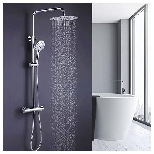 ONECE Columna Ducha Termostática 40℃, con 12'' Ducha de Lluvia Ultradelgado de Acero Inoxidable, Conjunto de Ducha Barra Altura Ajustable 829-1221mm, Set Ducha Para Baños con 3 Modos Ducha de Mano