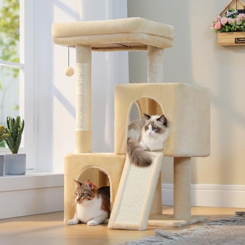 Image of PAWZ Road Cat Tree, 35 inch Cat Tower with Dual Condos for Indoor Cats, Beige