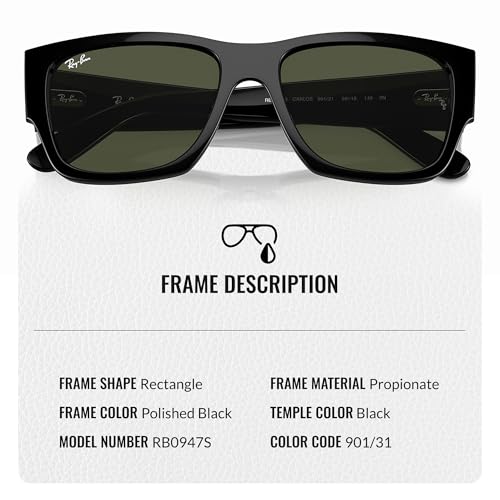 Image of Ray-Ban RB0947S CARLOS Rectangle Shaped Sunglasses for Men & Women with Official RAYBAN Eyewear Kit