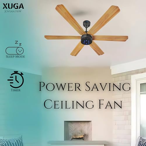 Image of XUGA Jovian F6W Premium Smart 1200mm, BEE 5-star BLDC fan,6 Blade,Remote Ceiling fan for Home, 100% Copper Motor,Energy Saving, High Air Delivery,LED Light, Wooden (Pack of 2)(5 Year Warranty)