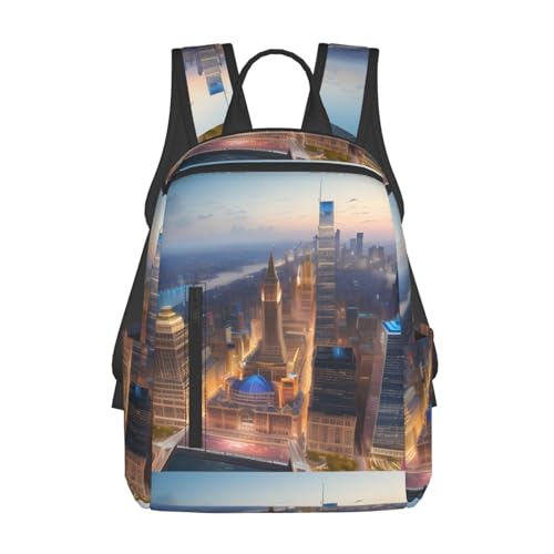 Sac à dos léger avec impression photo de la ville noir en taille unique pour le quotidien