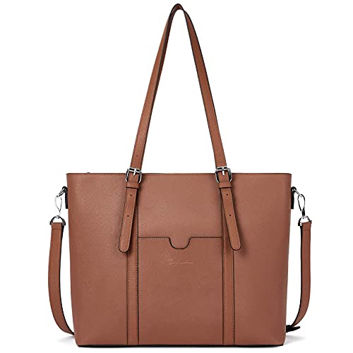 BOSTANTEN Women Leather Laptop Tote Office Shoulder Handbag Vintage Briefcase 15.6 inch Computer Work Purse Brown