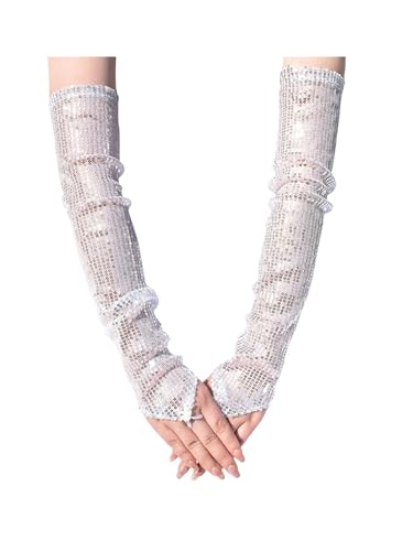 Aislor Sparkly Sequined Gloves Women Tea Party Elegant Fingerless Gloves for Evening Bridal Party