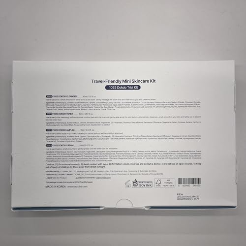 ROUND LAB 1025 Dokdo Hydrating Mini Size Kit (Cleanser, Toner, Ampule, Cream), Deep Hydration for Dry Skin, Daily Skin Care Routine Trial Kit for Moisture Care, Travel Size Gift Set, Korean Skin Care