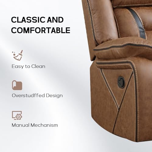 Sillón reclinable manual de cuero sintético marrón miniatura 4