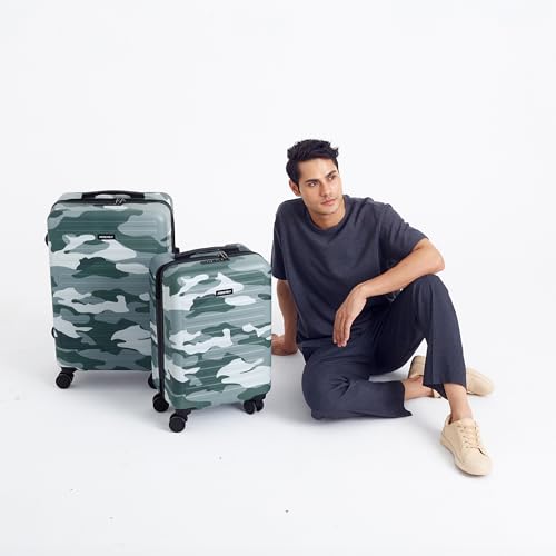 Image of Assembly Stark Hard Luggage Set of 2 Trolley Bags (20 + 24 Inch), Unbreakable Polycarbonate Camo Print Luggage Set, TSA Lock, Silent 8 Spinner Wheels, Hard Shell Suitcase Set Green