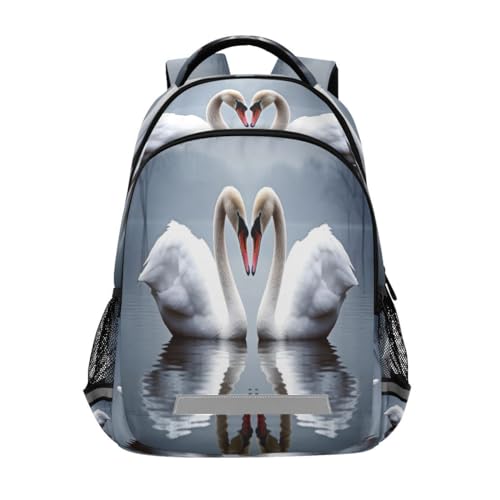 JUMBEAR Bella coppia cigno studenti zaino ragazzo ragazza, scuola bookbag, impermeabile 12.9 pollici laptop zaino per bambini all'aperto campeggio viaggio Daypack borse casual, A, 11.6 X 6.9 X 16.7in