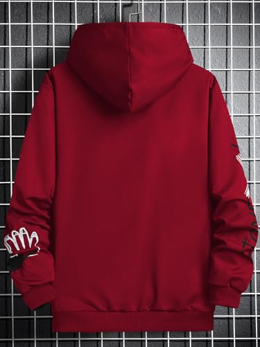 WDIRARA Men's Cartoon Letter Graphic Drawstring Hoodie Long Sleeve Pocket Sweatshirts2