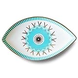 Exquisite Small Ceramic Jewelry Tray - Trinket Dish Evil Eye Decor, Gold Plate Ring Holder, Modern Boho Home Essentials, Perfume Organizer, Witchy, Aesthetic Room Decor (Blue)