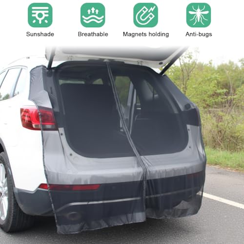 Image of STHIRA Car Tailgate Mesh Screen for SUV Van, Breathable Magnetic Car Screen for Tail Gate Hatch Camping Gear Accessories, Quick Set Up with Hook Strap Portable Camping Road Trip Essential
