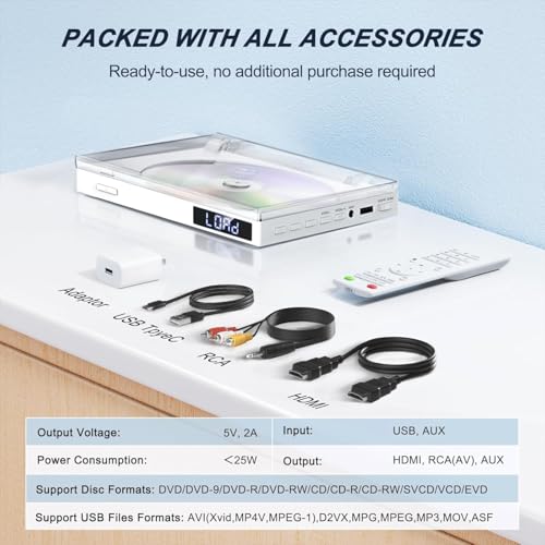 Maite Reproductor de DVD superpequeño, con Altavoz Hi-Fi Incorporado, Reproductor DVD sin región para TV con Salida RCA HDMI, reproducción de Memoria, soporta el Sistema PAL/NTSC No admite BLU-Ray - imagen 5