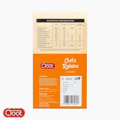 Image of Qoot Oats & Raisins Cookies (Pack of 3 x 200g) | Healthy, Crunchy Nutty Cookies & Biscuits | No Palm Oil, No Preservatives, No White Sugar | Natural, Protein-Rich Snack | Freshly Baked Snacks for Tea, Breakfast & Gifting