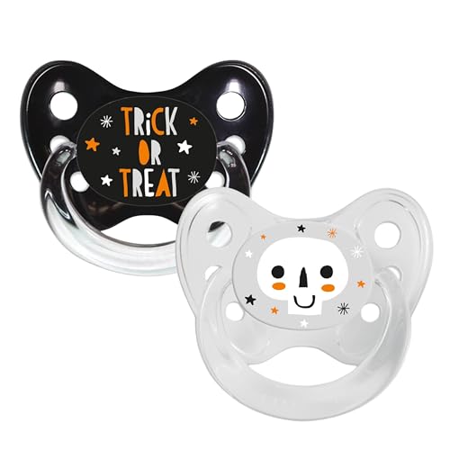 Dentistar Silikon Schnuller 2er-Set - Größe 1 Schnuller 0-6 Monate - Zahn- & kieferfreundlicher Nuckel mit Dental-Stufe – BPA-frei – Made in Germany - Trick or Treats