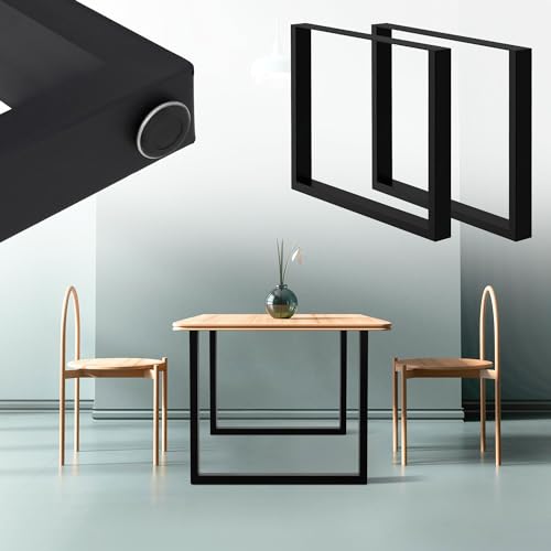 ECD Germany 2X Tischbeine aus Vierkantprofilen, 80 x 72 cm, Schwarz, pulverbeschichtete Stahl, Industriedesign, Metall Tischkufen Tischuntergestell Tischgestell Möbelfüße, für Esstisch Schreibtisch