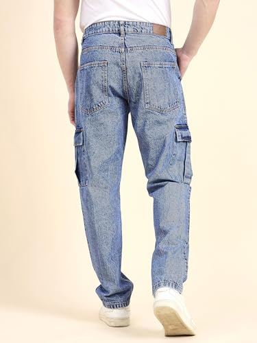 Image of STUDIO NEXX Men's Loose Fit Cargo Jeans | Non Stretchable | Cargo Denim for Men | Loose fit Cargos | Utility Pockets