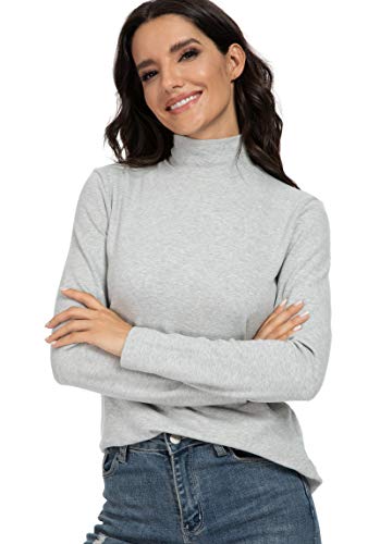 Image of Women's Cotton Mock Turtleneck Long Sleeve Basic Thermal Top