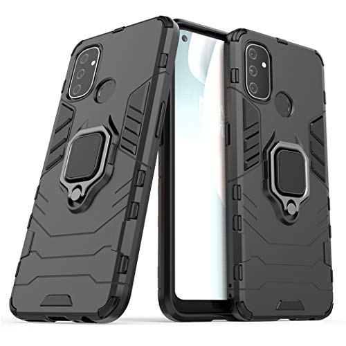 LuluMain Compatible con OnePlus Nord N100 Funda, Anillo Metálico Sujeción Soporte Antichoque Caja (Funciona con el Montaje de Coche Magnético) Doble Capa Case Carcasa (Negro)