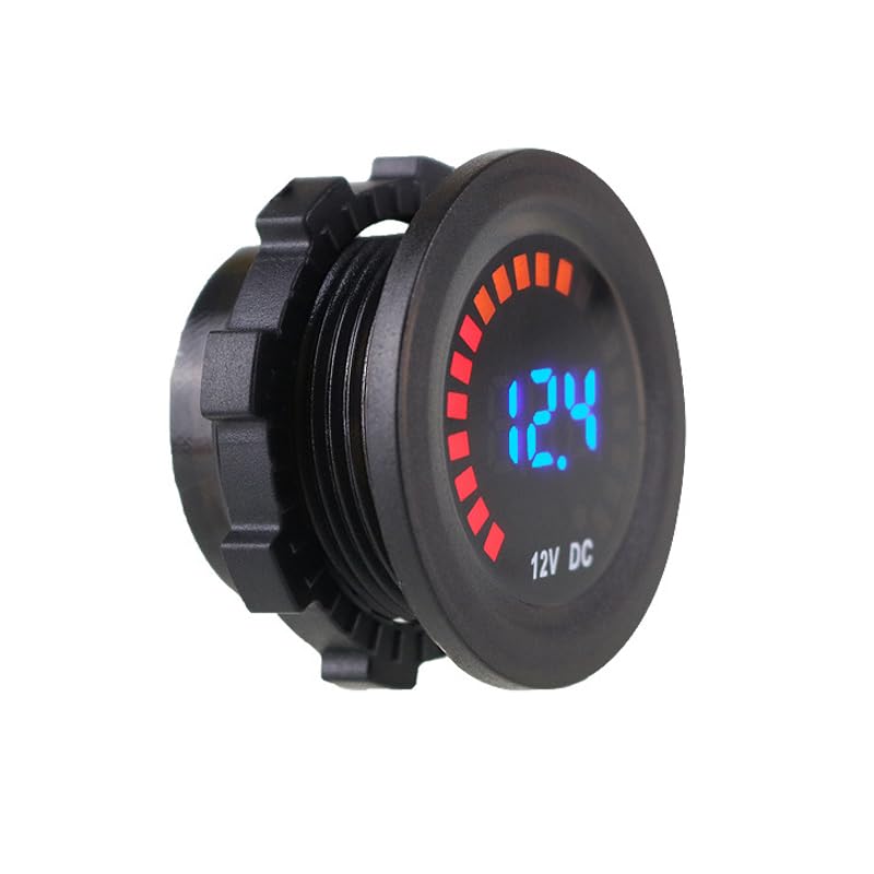 ZYTC Car Waterproof Round Voltmeter 12V Multicolor screen DC LED Digital Voltmeter Automobile Modified Vehicle Instrument Meter Voltage Tester Gauge for Marine Motorcycle Truck Boat RV UTV (Pack of 1)