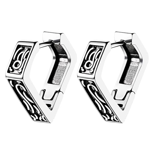 Jewelrywe Boucles d’Oreilles Homme Viking: Créoles Triangle Inversé Acier Inoxydable 316L Style Punk Biker Viking Piercing d’Oreilles Gothiques Vintage -...
