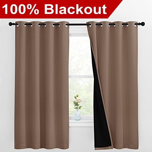 Image of NICETOWN Total Blackout Panels for Nursery, Super Soft, Heavy Duty and Thick Window Treatment Curtains 68 inches Long with Black Lined for Basement, (1 Pair, Cappuccino, 55 inches Wide Each Panel)