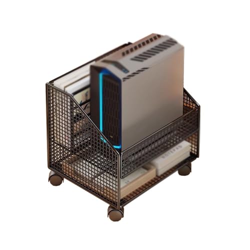 Soporte para CPU con ruedas giratorias y bloqueo, estructura metálica para torre de PC móvil, color negro