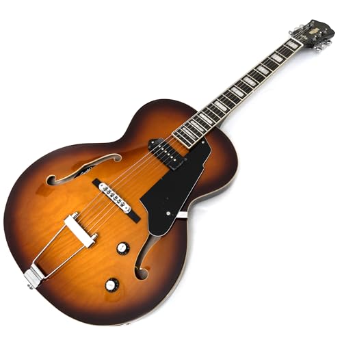 6-String Hollow Electric Guitar with Alnico V Humbucker Pickups, Maple Neck, Rosewood Fingerboard, Mahogany Body – Perfect for Jazz, Blues & Versatile Playing (yellow sunburst)