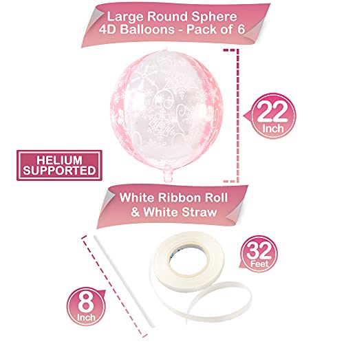 Image of KatchOn, Huge 22 Inch Pink Snowflake Balloons - Pack of 6 | Mylar Snowflake Balloon, Pink Snowflake Decorations | Birthday Decorations For Women | Baby Shower, Princess Birthday Decoration