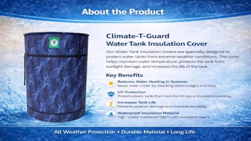 Image of Insulated Water Tank Cover for Overhead Tanks Aluminium Foil Bubble Insulation Heat & Cold Protection Waterproof Fabric UV Resistant Buckle Straps 500-2000 L (NAVY CAMOUFLAGE, 1000 LTR)