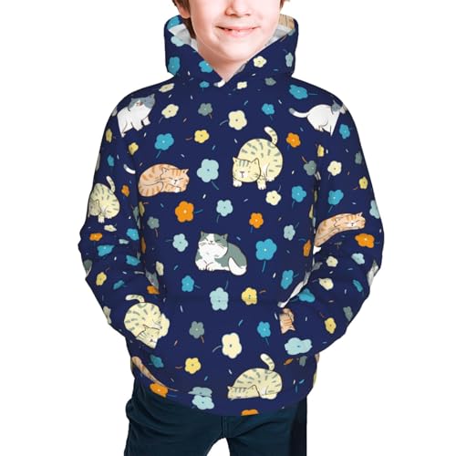 Cartoon Cat and Flower Kid Hoodies Boys Sweatshirts Girls Pullover with Pocket3