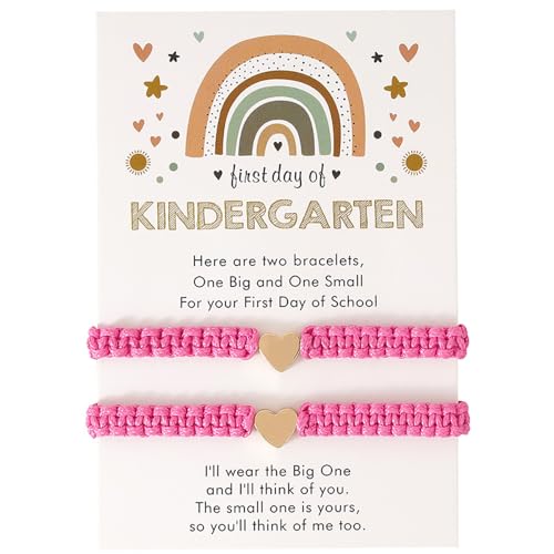 Image of Mommy and me Bracelets Homecoming Season Bracelets for Mom, Back to Bracelet Matching Heart Bracelets Prek Matching Heart Wish Adjustable Bracelets Jewellery(ROSE RED)