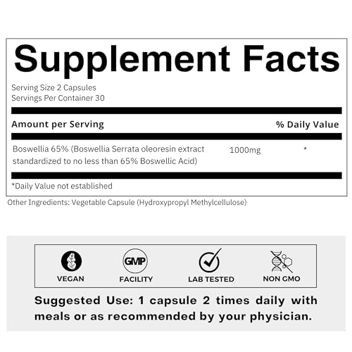 Image of FOLIUS LABS Boswellia Serrata 65% | Boswellia Serrata Extract 500mg for Healthy Joint Support, Boswellia Supplement with 65% Boswellic Acids - Non-GMO and Gluten-Free - 60 Veg Capsules