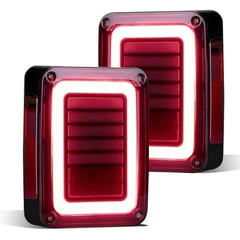 FIERYRED Upgraded LED JK Tail Lights Compatible with 2007-2018 Jeep Wrangler JK, Smoked Rear Tail Lights for Turn Signal, Running/Brake and Reverse, 2PCS Cover