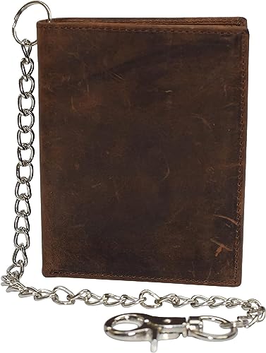 MARSHAL RFID Blocking Vintage Leather Slim Hipster Bifold Biker Long Chain Wallet for Men (Brown)3